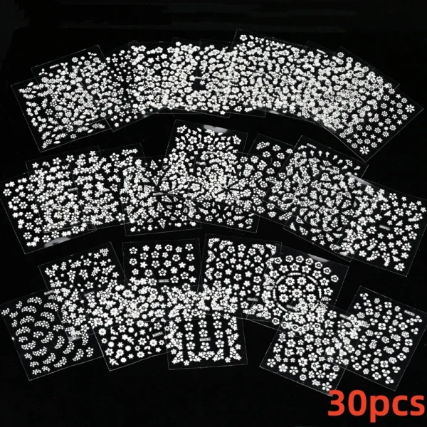 30 Sheets 3D Nail Stickers Flowers & Butterfly Designs - Image 32