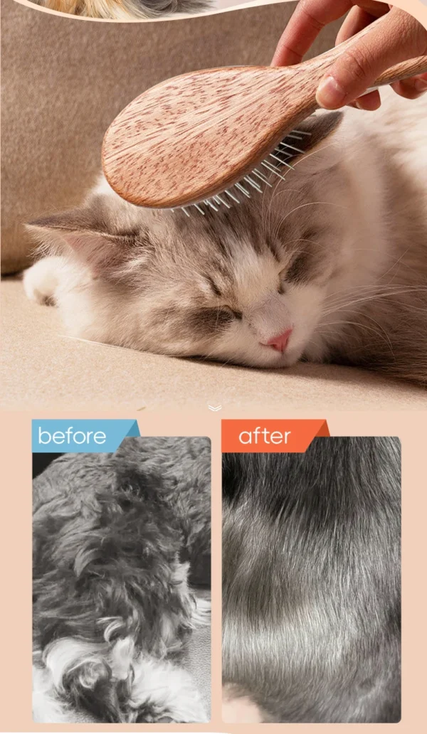 Fenice Solid Wood Pet Comb – Cat & Dog Hair Remover Brush - Image 10