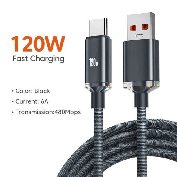 120W USB-A to Type-C 6A Fast Charging Cable – Braided - Image 8