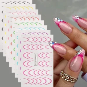 8pcs Gradient French Nail Stickers Colorful Ombre Stripes