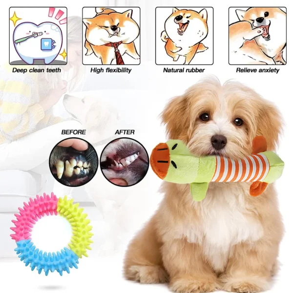 Colorful Dog Chew & Squeak Toys – Rope & Ball Set - Image 6