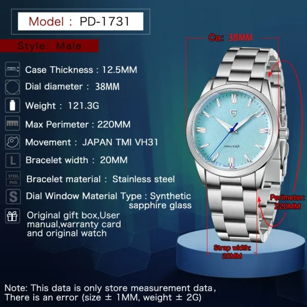 PAGANI DESIGN Men’s 38mm Quartz Sapphire Steel Watch - Image 6