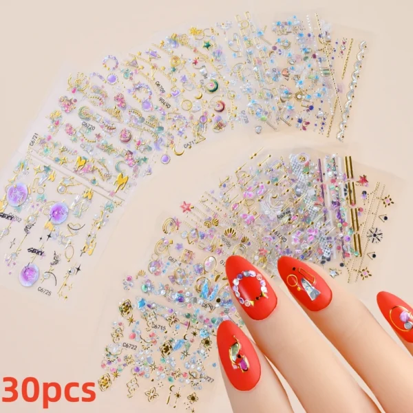 30 Sheets 3D Nail Stickers Flowers & Butterfly Designs - Image 30