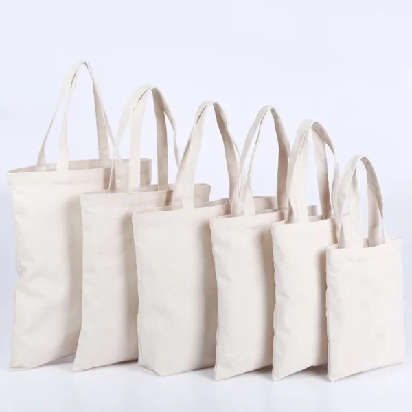 Eco-Friendly Large Canvas Shopping Tote – Beige White - Image 2