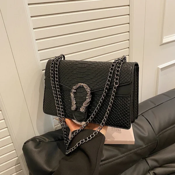 Women’s Snake Print Chain Shoulder & Crossbody Bag - Image 7
