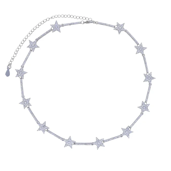 Iced Out Star Bar Link Chain CZ Choker Necklace - Image 3