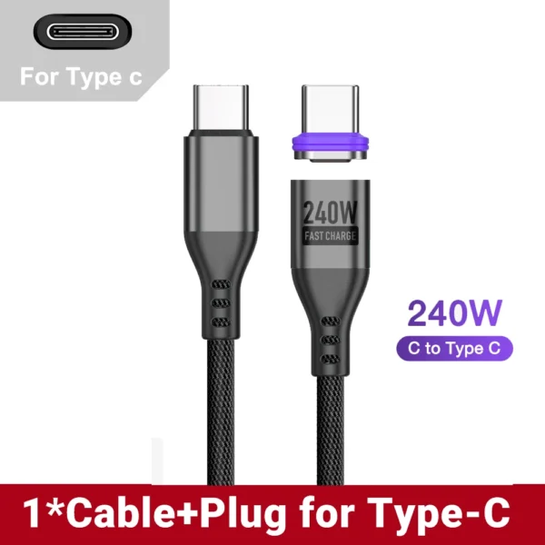 AUFU 240W Magnetic USB-C to USB-C Cable, 5A Fast Charge - Image 8