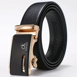 MOKAAMONI Men’s Gold Automatic Buckle Leather Belt