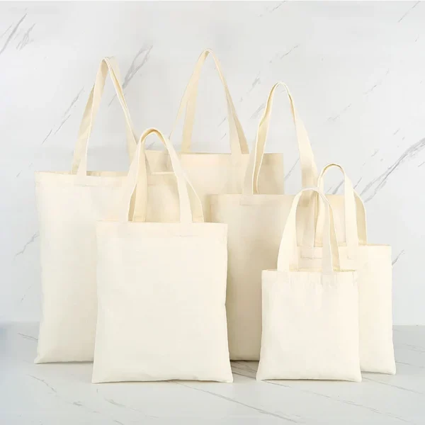 Eco-Friendly Large Canvas Shopping Tote – Beige White - Image 4