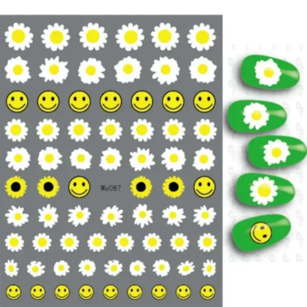 3D Nail Art Stickers White Daisy Floral & Fruit Decals - Image 31