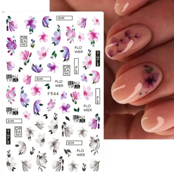 3D Nail Art Stickers White Daisy Floral & Fruit Decals - Image 40