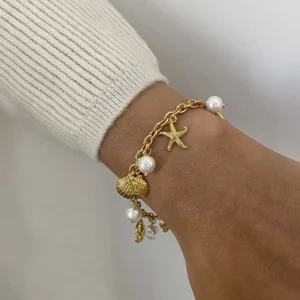 Yori Ocean Shell Pearl Drop Chain Bracelet Jewelry