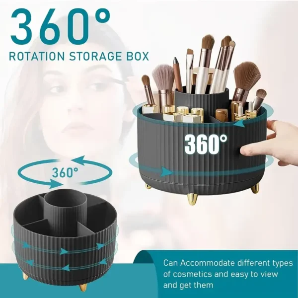 360° Rotating Makeup Brush Holder with 5 Slots - Image 2