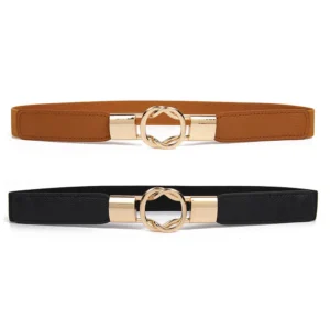Women’s Elastic Skinny Waist Belt with Metal Buckle