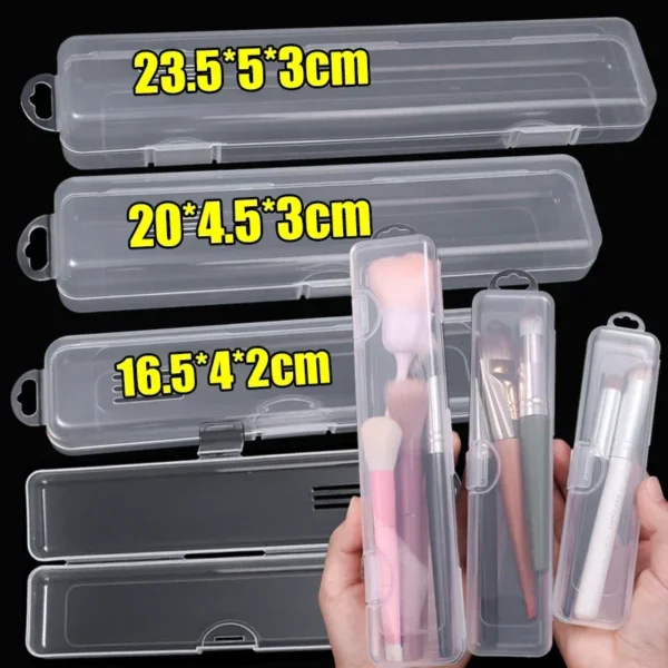 Transparent Makeup Brush & Storage Box with Cover - Image 2