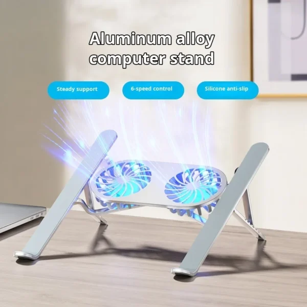 Aluminium Laptop Stand with Cooling Fan – Foldable & Adjustable - Image 4