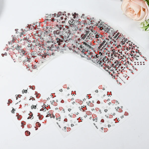30 Sheets 3D Nail Stickers Flowers & Butterfly Designs - Image 17