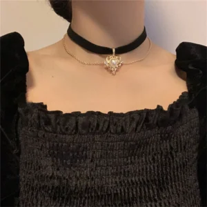 Black Velvet Heart Choker Necklace Gothic Jewelry Women