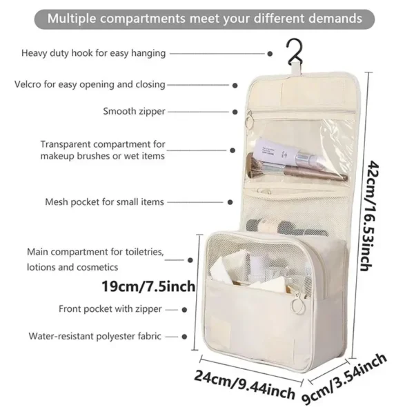 Waterproof Travel Makeup Bag with Hook – Toiletries Organizer - Image 3