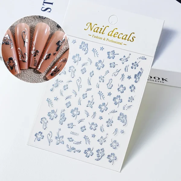Hibiscus Flower Nail Stickers – 3D Self-Adhesive Decals - Image 25