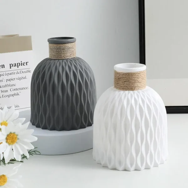 Plastic Rope Vase – Imitation Porcelain Flower Pot Décor