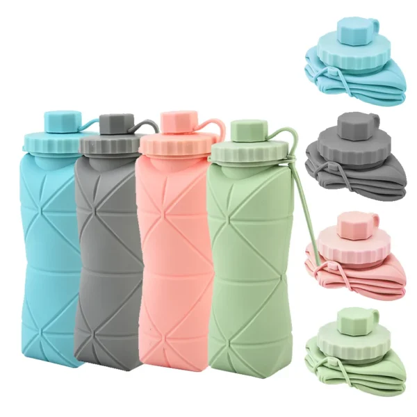 600ml Silicone Folding Water Bottle – Portable & Reusable