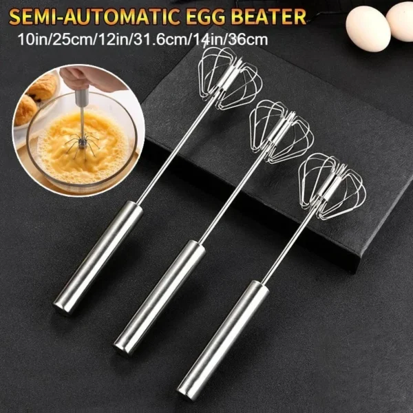 Stainless Steel Press Handle Egg Beater Mixer - Image 2