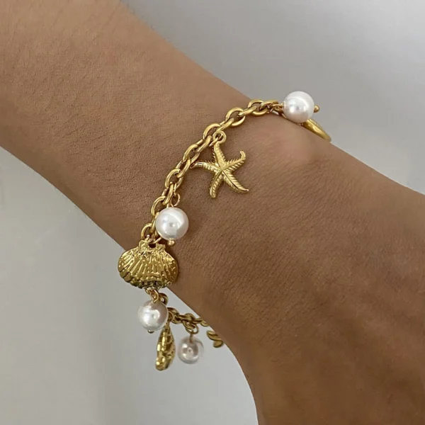 Yori Ocean Shell Pearl Drop Chain Bracelet Jewelry - Image 2