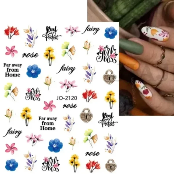 3D Nail Art Stickers White Daisy Floral & Fruit Decals - Image 46