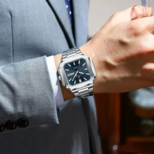 POEDAGAR Men’s Luxury Square Quartz Stainless Steel Watch