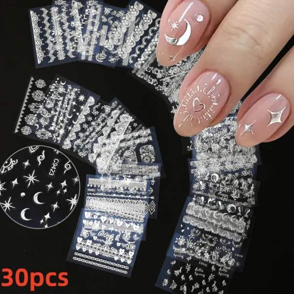 30 Sheets 3D Nail Stickers Flowers & Butterfly Designs - Image 26