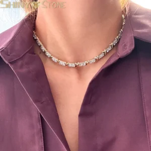 Iced Out Cross Heart CZ Tennis Chain Necklace Women