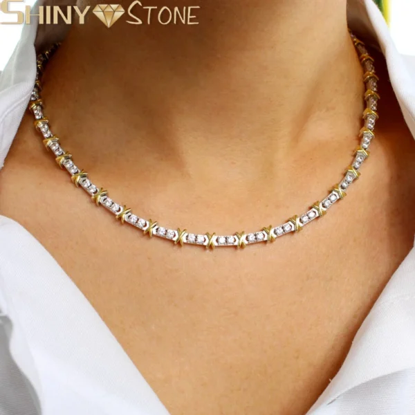 Iced Out Cross Heart CZ Tennis Chain Necklace Women - Image 2