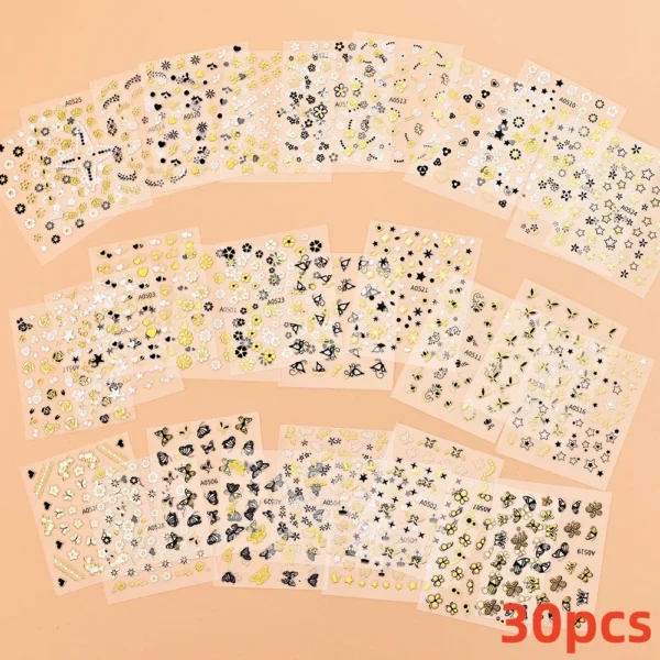 30 Sheets 3D Nail Stickers Flowers & Butterfly Designs - Image 37