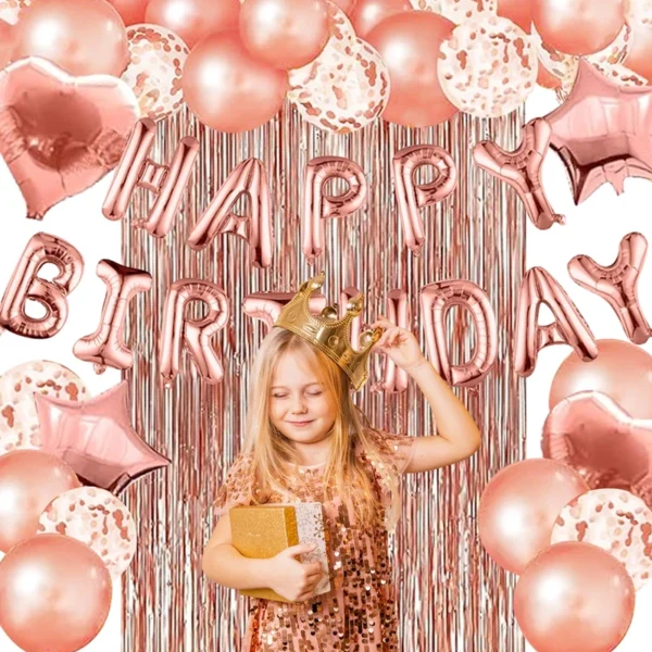 Rose Pink & Gold Birthday Balloon Garland Set - Image 31