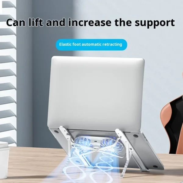 Aluminium Laptop Stand with Cooling Fan – Foldable & Adjustable - Image 3