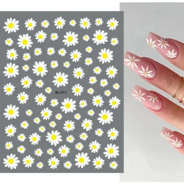 3D Nail Art Stickers White Daisy Floral & Fruit Decals - Image 32