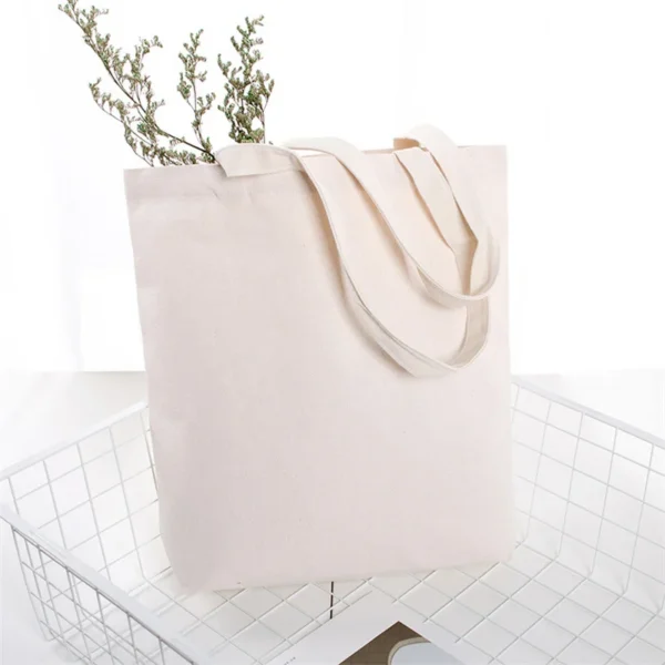Eco-Friendly Large Canvas Shopping Tote – Beige White - Image 3