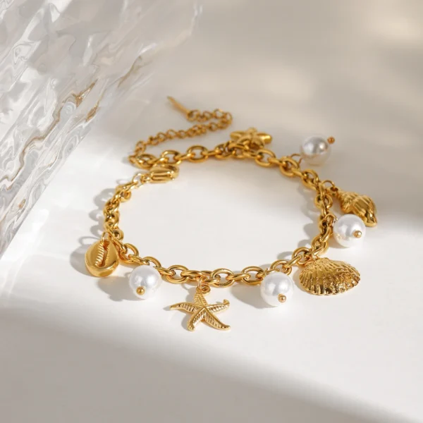 Yori Ocean Shell Pearl Drop Chain Bracelet Jewelry - Image 4