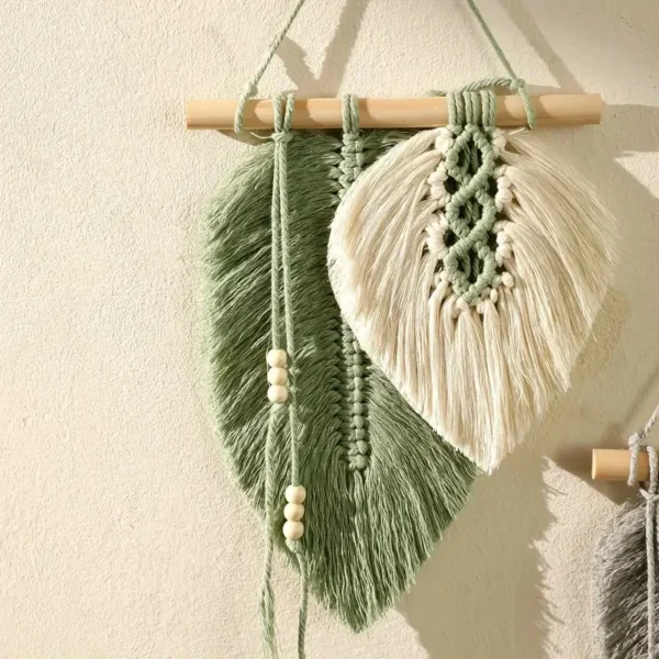 Boho Macrame Wall Hanging Leaf Tapestry – Handmade - Image 3