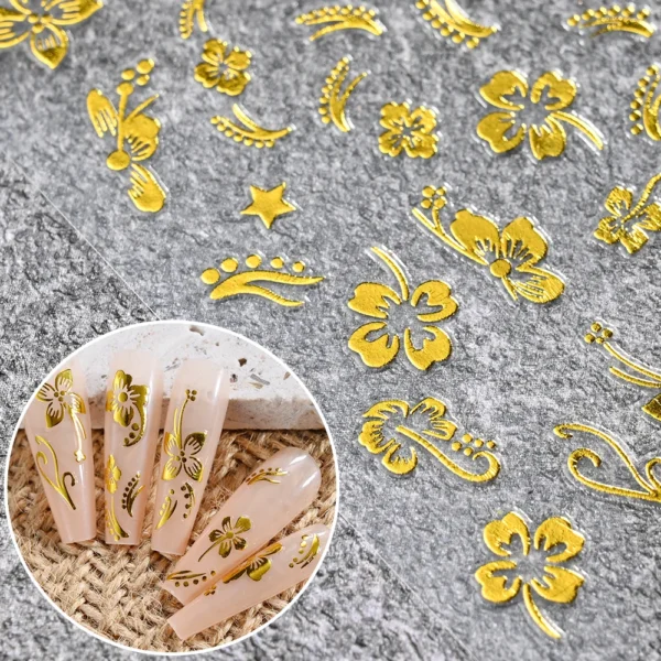 Hibiscus Flower Nail Stickers – 3D Self-Adhesive Decals - Image 23
