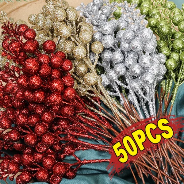 Christmas Glitter Berry Branches – 23.5cm Party Décor - Image 2