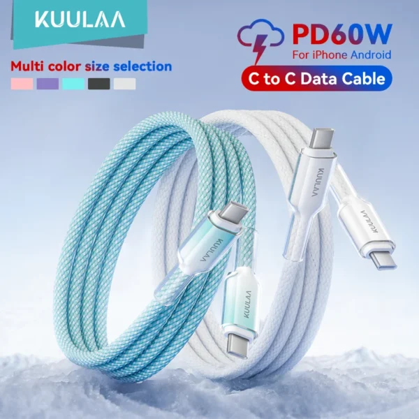 KUULAA USB-C to USB-C Fast Charging Cable 60W PD - Image 2