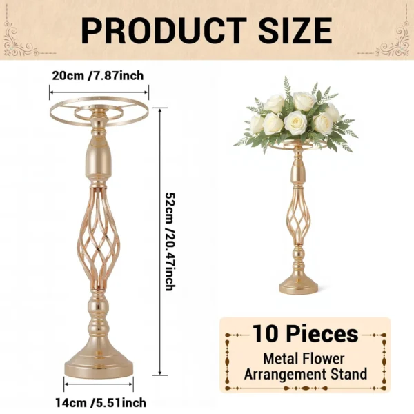 Gold Wedding Centerpiece Flower Stands – 10pcs Set - Image 3
