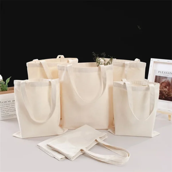 Eco-Friendly Large Canvas Shopping Tote – Beige White