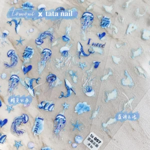 Blue Jellyfish Ocean Nail Art Sticker Self Adhesive Decal