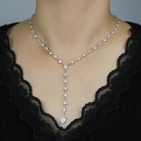 Geometric CZ Lariat Link Chain Choker Necklace Women - Image 5