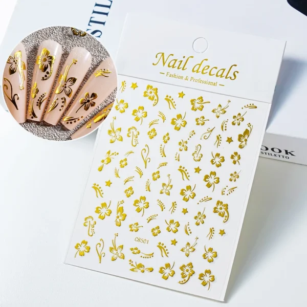 Hibiscus Flower Nail Stickers – 3D Self-Adhesive Decals - Image 26