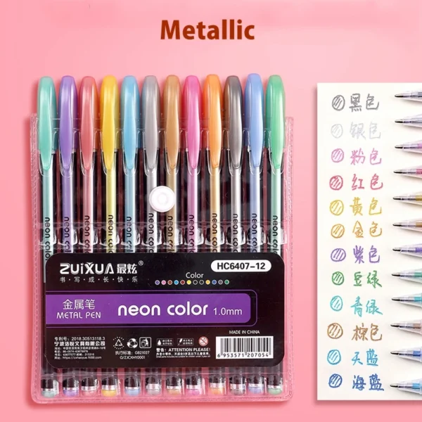 Vibrant Metallic Gel Pen Set – 12/24 Colors for Art & Journals - Image 14