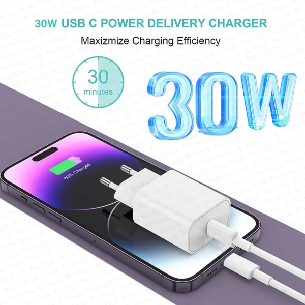Apple 30W Fast Charger with USB-C to Lightning Cable - Image 3